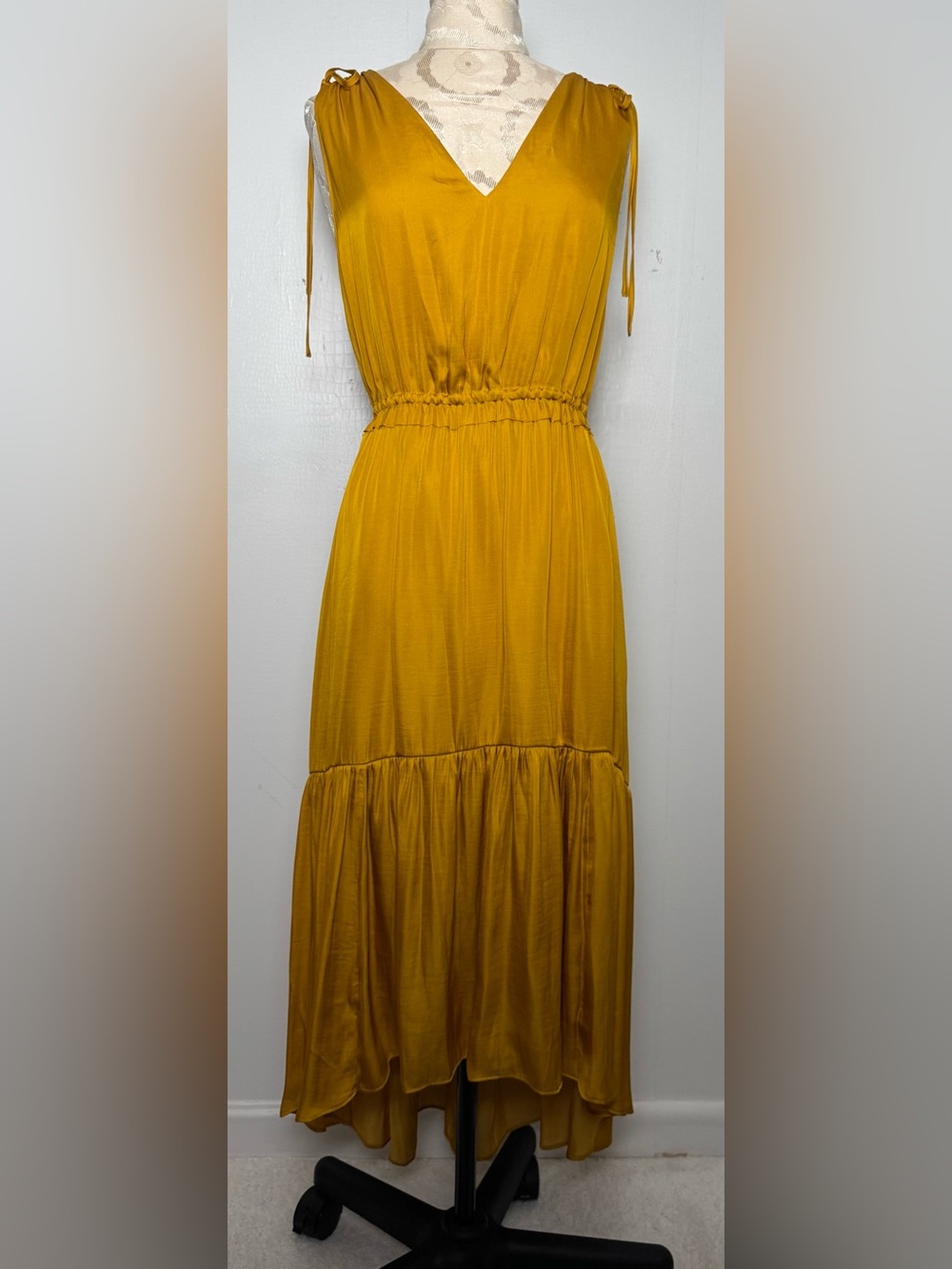 Banana Republic Gold Liquid Satin Hi Low Maxi Dress